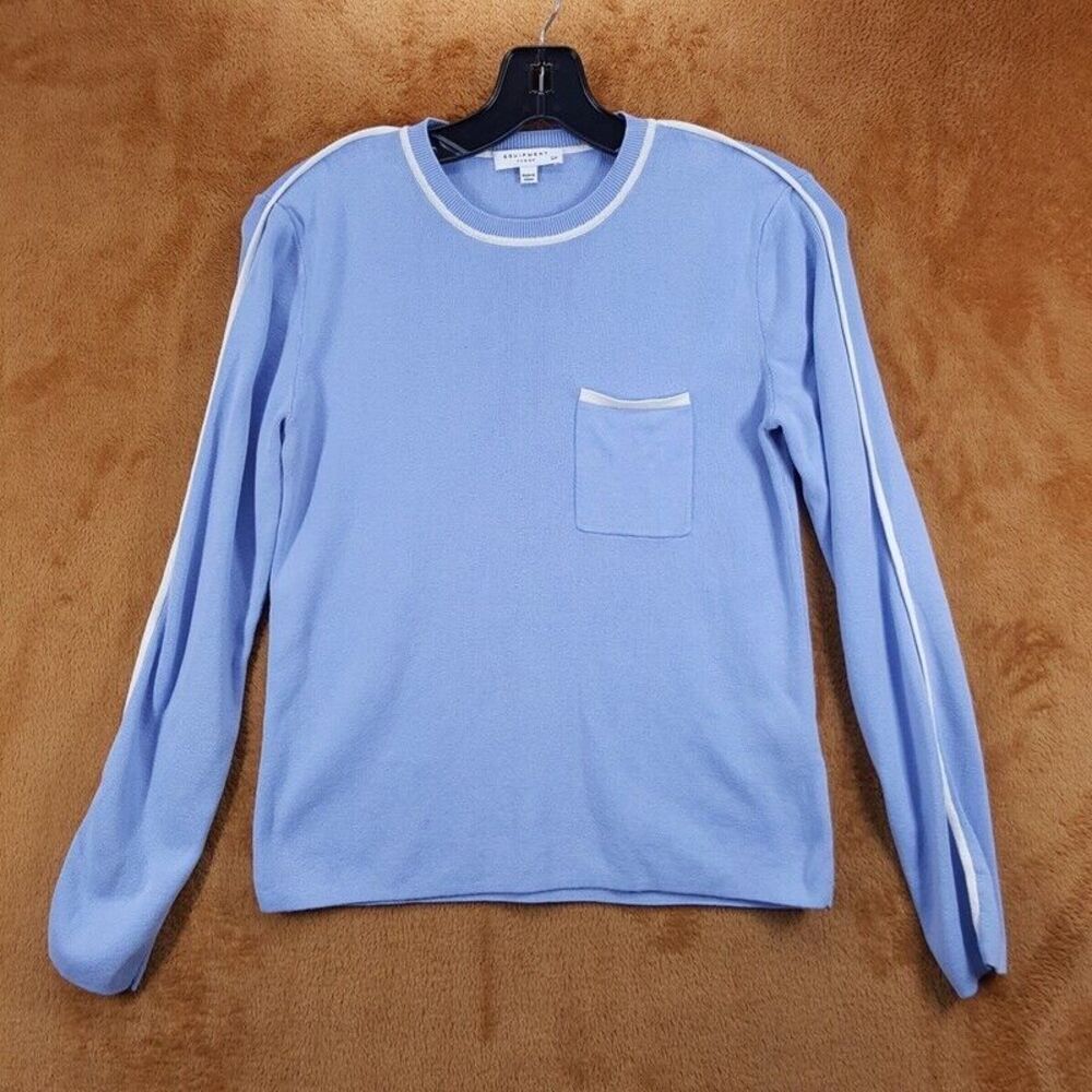 EQUIPMENT FEMME Sweater Womens Small Blue Pullover Stripe Trim Silk Blend Knit